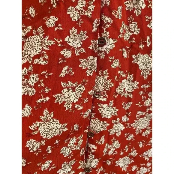 ZARA Red Floral Print Shirt Top Tied Ruffle Collar Long Sleeve Ruffle Trim Sz XS - Picture 5 of 8
